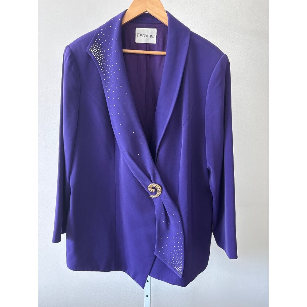 Vintage 80s/90s Caramia Blazer 20 Purple Rhinestone Evening Jacket Formal Glam